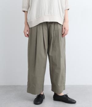 コットン裾調節可タックワイドパンツ(グレー-ONESIZE)