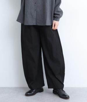 コットンナイロンサイド切替ワイドパンツ(ブラック-F)