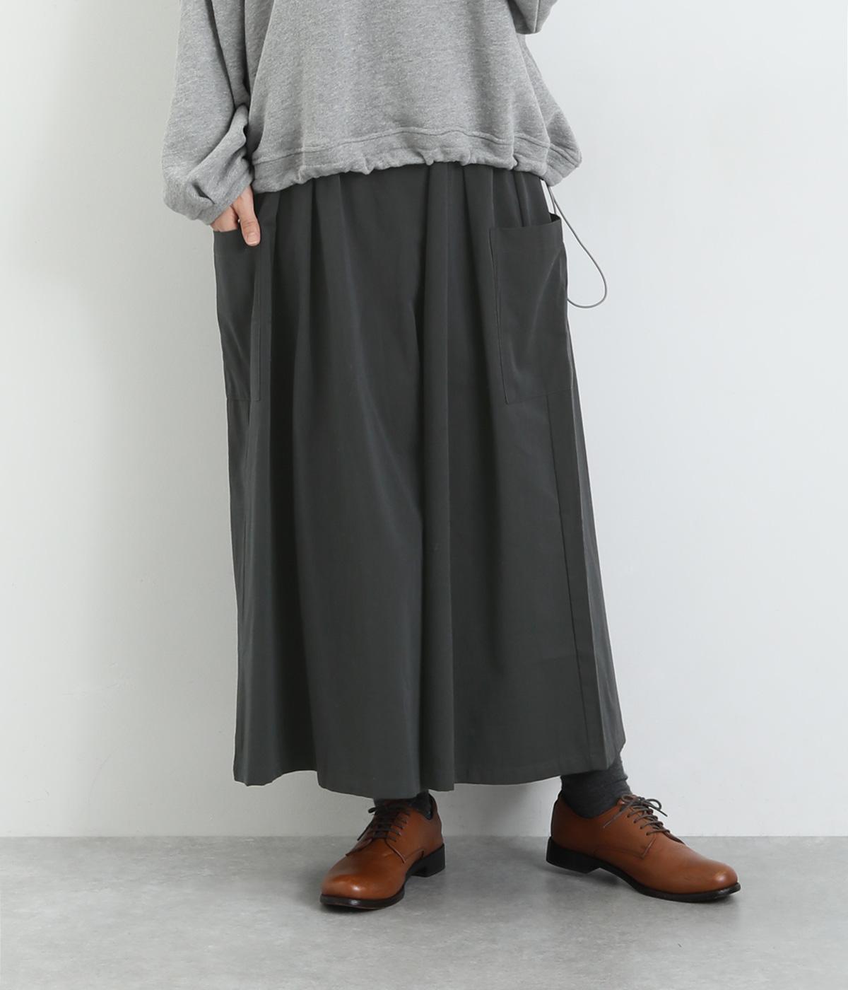コットンレーヨン起毛ツイルバイオサイドポケットスカート風パンツ(チャコール-F)