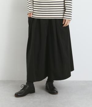 コットンレーヨン起毛ツイルバイオサイドポケットスカート風パンツ(ブラック-F)