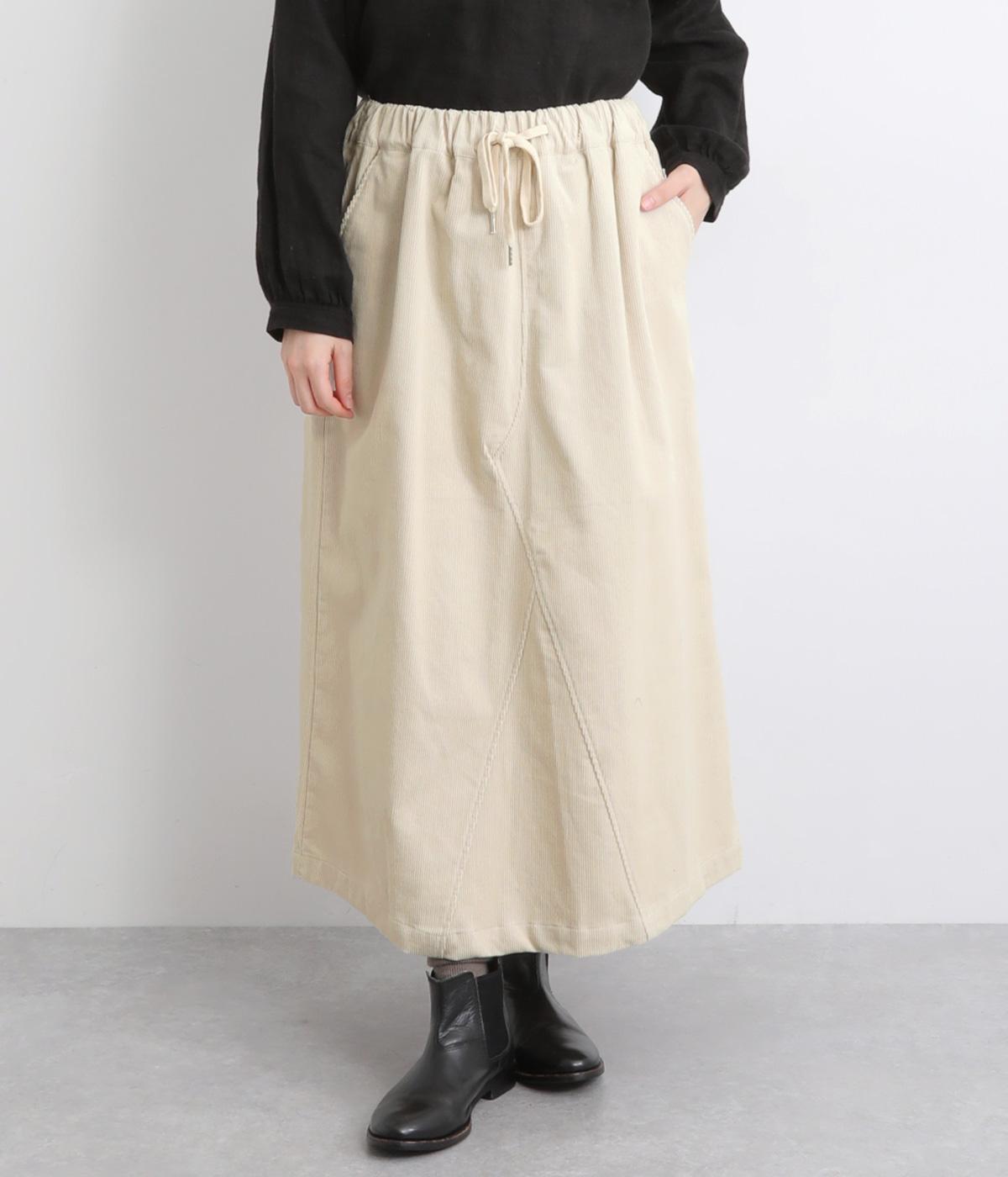 コーデュロイ切替スカート(ライトベージュ-F)