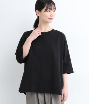 コットン天竺ボイル布帛切替スクエアヘムプルオーバー(ブラック-ONESIZE)