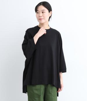 コットン天竺ラグランオーバーTシャツ(ブラック-ONESIZE)