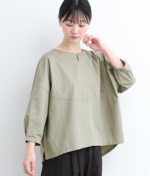 コットンボイル切替タック袖ワイドブラウス