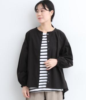 コットン背面ギャザーネッククルーブラウス(ブラック-ONESIZE)