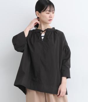 コットンひも付きフレアブラウス(ブラック-ONESIZE)