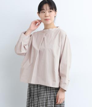 40コットンバイオショールネックラウンドヘムブラウス