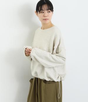 スラブメランジ裏毛ラウンド切替裾絞りプルオーバー