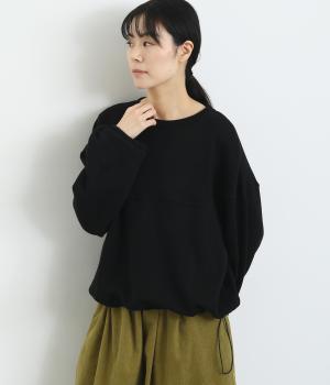 スラブメランジ裏毛ラウンド切替裾絞りプルオーバー(ブラック-F)