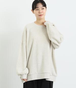 スラブメランジ裏毛袖裾リブボックスプルオーバー