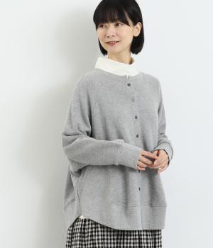 スラブメランジ裏毛ドルマン裾リブカーディガン(トップグレイ-F)