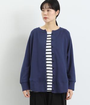 スラブメランジ裏毛ドルマン裾リブカーディガン(ロイヤルブルー-F)