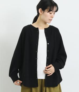 スラブメランジ裏毛ドルマン裾リブカーディガン(ブラック-F)