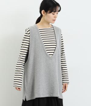 スラブメランジ裏毛Ｖネックベスト(トップグレイ-F)