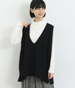 スラブメランジ裏毛Ｖネックベスト(ブラック-F)