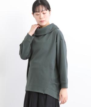 ベロア裏毛ロールネックチュニック(ダークグリーン-F)