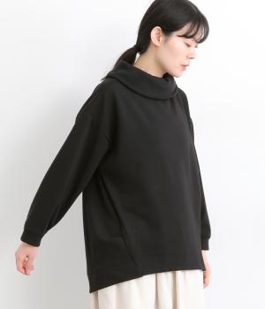 ベロア裏毛ロールネックチュニック(ブラック-F)