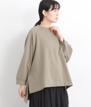 ベロア裏毛ラグラン前後差プルオーバー(グレイベージュ-F)