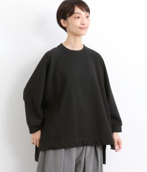 ベロア裏毛ラグラン前後差プルオーバー(ブラック-F)