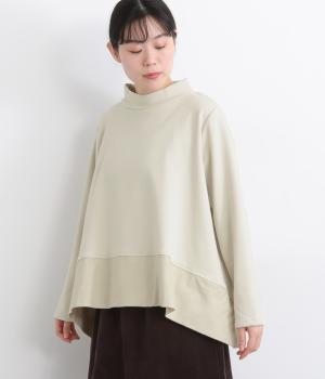 ベロア裏毛シャーリングネック裾切替プルオーバー(ライトベージュ-F)