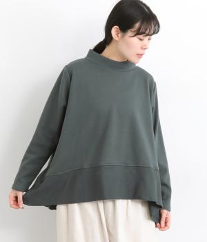 ベロア裏毛シャーリングネック裾切替プルオーバー(ダークグリーン-F)