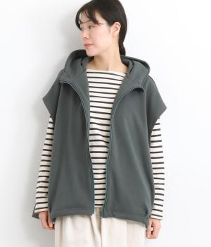 ベロア裏毛フード風ジップベスト