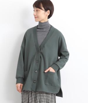 ベロア裏毛リブ襟Ｖネックカーディガン