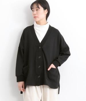 ベロア裏毛リブ襟Ｖネックカーディガン(ブラック-F)