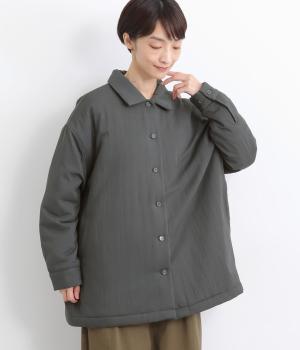 レーヨンナイロンツイル中綿シャツチュニック(チャコール-F)