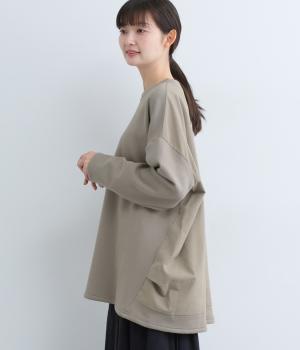 ベロア裏毛コットンツイルカットソー(グレーベージュ-F)