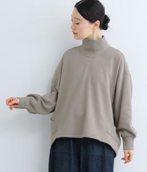 ベロア裏毛リブタートルネックカットソー(グレーベージュ-F)