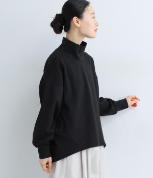 ベロア裏毛リブタートルネックカットソー(ブラック-F)