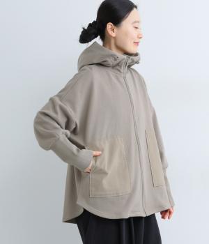 ベロア裏毛コットンツイルリブパーカー(グレーベージュ-F)