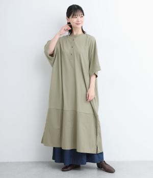 コットン天竺布帛切替ハイネックワンピース