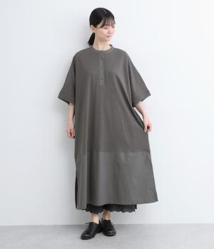 コットン天竺布帛切替ハイネックワンピース(チャコール-ONESIZE)