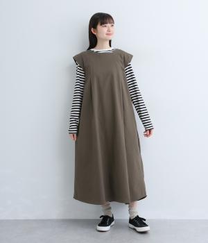 コットンツイルピーチ起毛ワンピース(ダークブラウン-F)