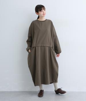 コットンツイルピーチ起毛リブワンピース(ダークブラウン-F)