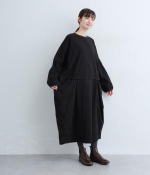 コットンツイルピーチ起毛リブワンピース(ブラック-F)