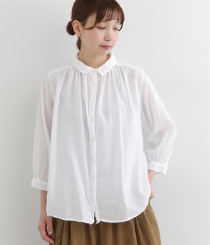 ボイル日本製品染め　ギャザーブラウス(ホワイト-ONESIZE)