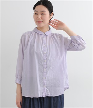 ボイル日本製品染め　ギャザーブラウス(アメジスト-ONESIZE)