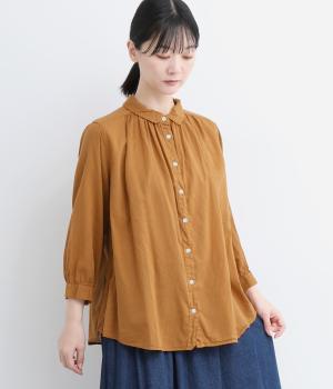 ボイル日本製品染め　ギャザーブラウス(ダスティオレンジ-M)