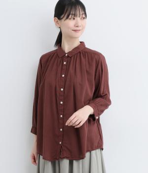 ボイル日本製品染め　ギャザーブラウス(ガーネット-M)