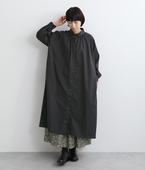 コットンツイル日本製品染前開きシャツワンピース