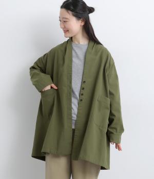 ラウンドネック コットンライトキャンバスコート(カーキ-F)