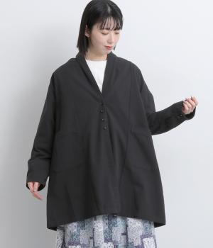 ラウンドネック コットンライトキャンバスコート(クロ-F)