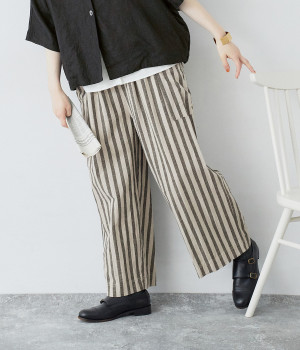 コットンリネン平織　ワイドパンツ