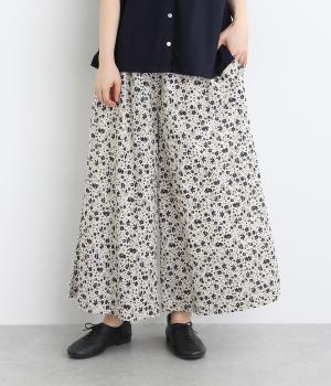 コットンボイル総柄プリントワイドパンツ