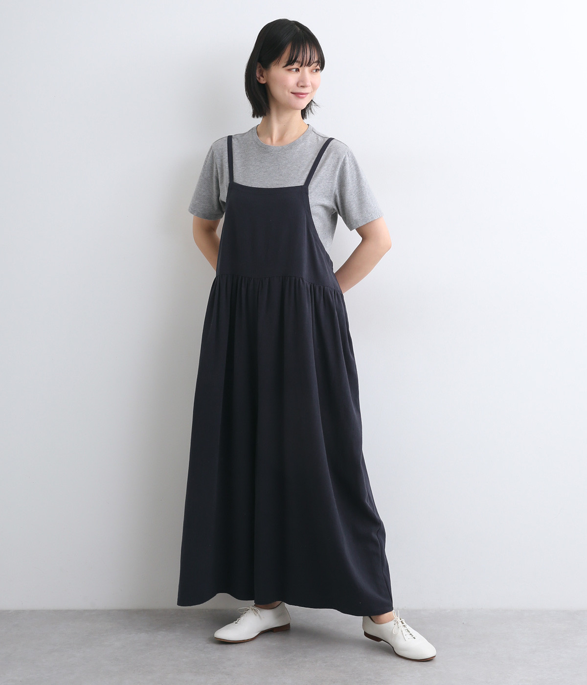 リネンレーヨン平織　キャミサロペットパンツ