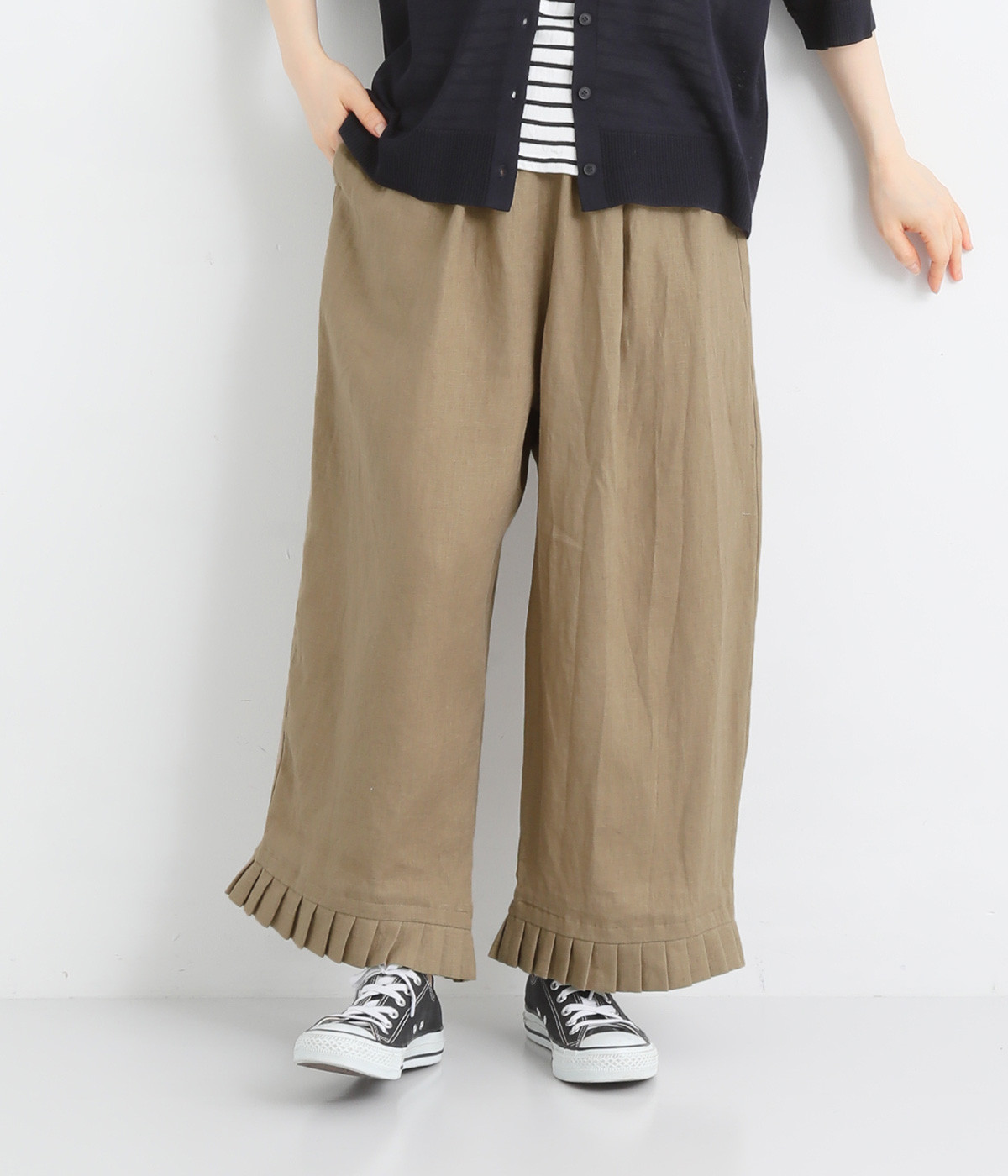 【tukuroi by SUN VALLEY】リネン平織　フリルワイドパンツ(サンドベージュ-ONESIZE)