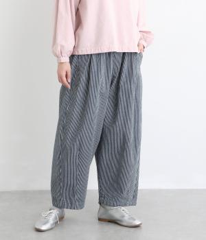 10ozコットン甘織デニム・ヒッコリー裾タックワイドパンツ(ヒッコリー-F)